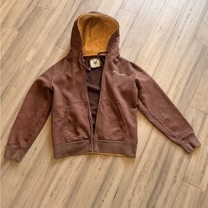 Zoo York Brown Men's Hooded Zip Puffer Jacket with Gold Lining